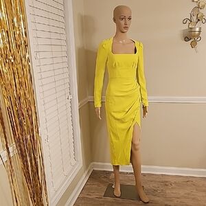 Self-Portrait Vibrant Lime Green Long Sleeve Dress New With Tags Still Attached